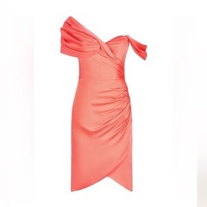 Theia "Daniela" Asymmetric Draped Satin Dress - Apricot - Size 4 - NWT